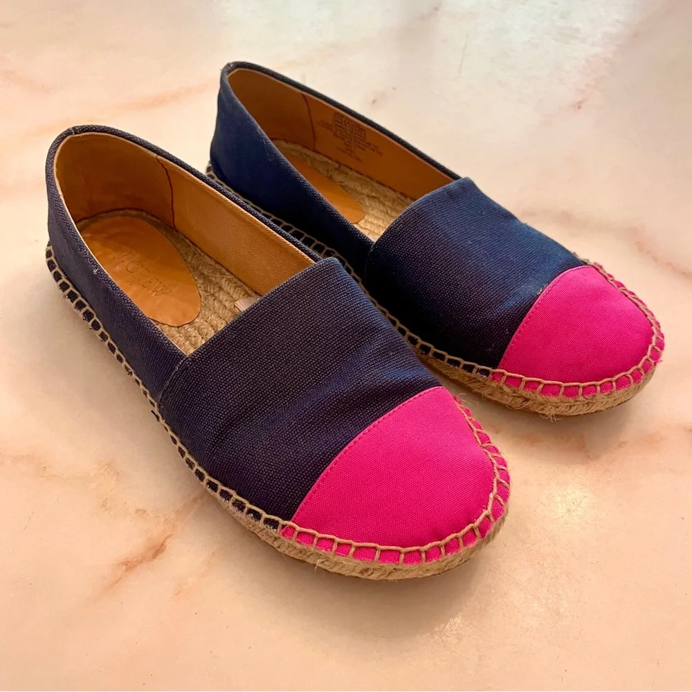 J Crew Colorblock Canvas Espadrilles Navy and Pink Size 7 - Picture 3 of 12